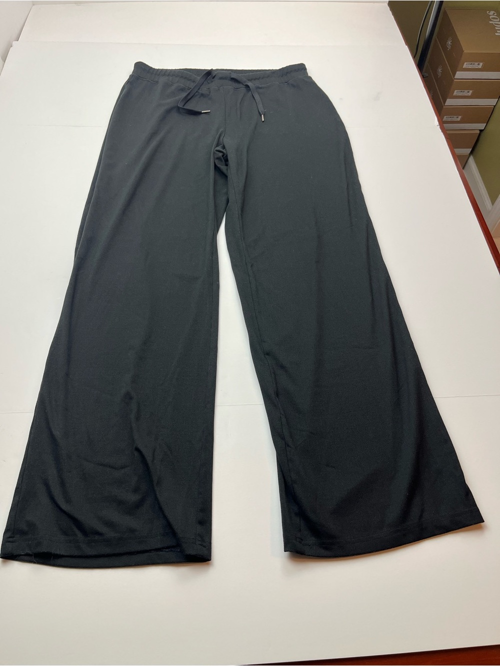 Quince Flowknit Wide Leg Pant Drawstring Black Womens Size Medium Stretch Lounge